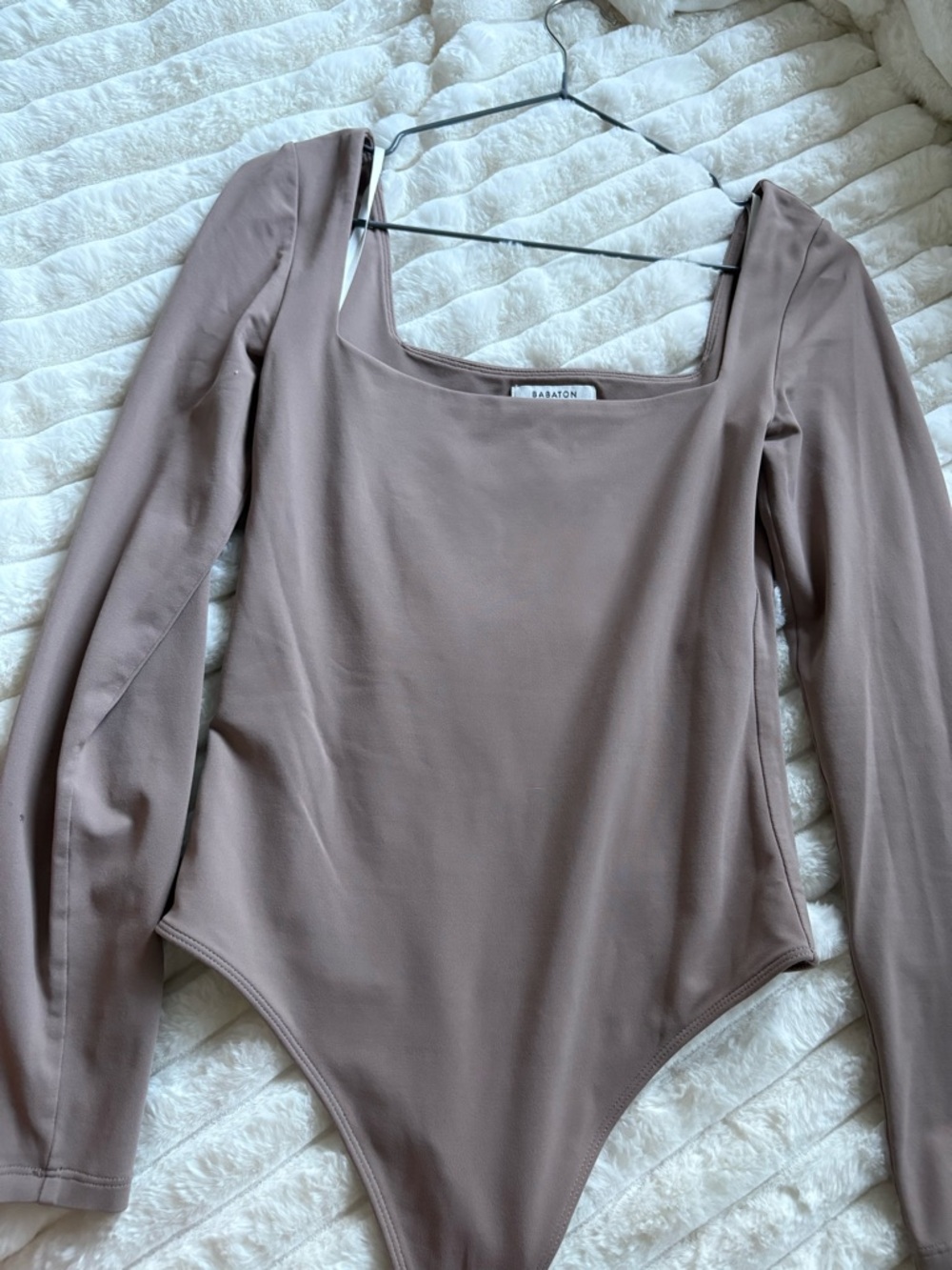 Mauve Taupe Square Neck Long Sleeve Bodysuit